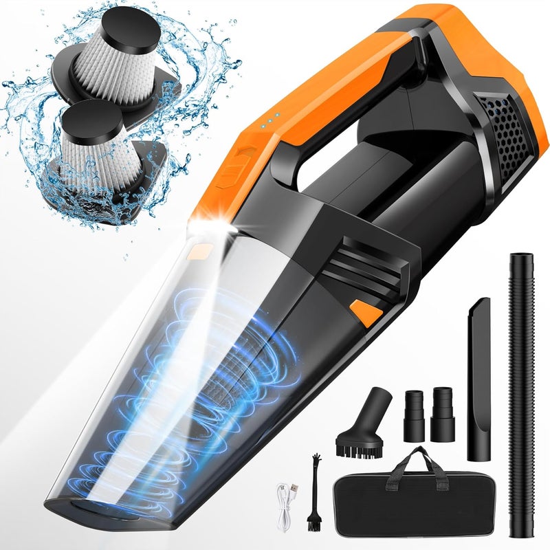 Blestan Car Vacuum Portable with LED Light, High Power Suction, Lightweight Rechargeable Hand Vacuum, Hand Held Vacuum Cleaner for Car Home Office, Pet Hair, Orange - Image 1